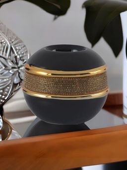 At Home by Nilkamal - Round Jewel Votive Candle Holder Black & Gold