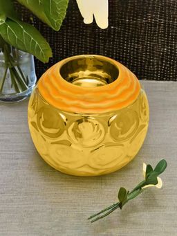 At Home by Nilkamal - Round Votive Candle Holder Mustard & Gold