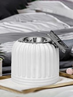 At Home by Nilkamal - Butterfly Round Votive Candle Holder White & Silver