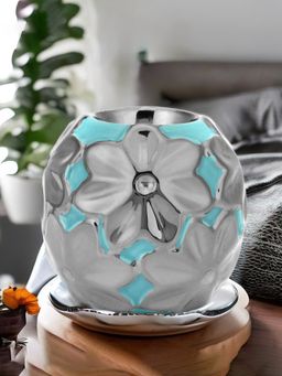 At Home by Nilkamal - Flora Round Votive Candle Holder Sea Green & Silver