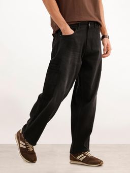 WROGN - Black Classic Loose Fit Denim Cargo Pocket Jeans