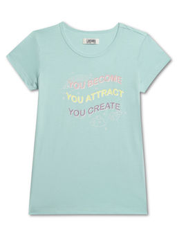 Cantabil - Girls Green Typography Round Neck Casual T-Shirt