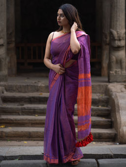 I LOVE SAREES - Sukla Purple Tissue Silk Saree with Copper Zari & Unstitched Blouse