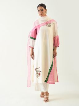 Shivani Bhargava - Ivory Mohini Straight Kurta with Pant and Dupatta (Set of 3)