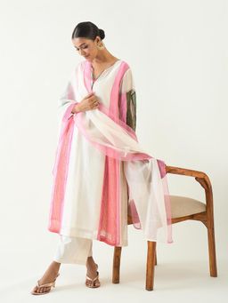 Shivani Bhargava - Ivory Isha Cotton Silk Kali Kurta with Pant and Dupatta (Set of 3)