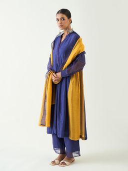 Shivani Bhargava - Blue Urvi Embroidered Side Gather Kurta with Pant and Dupatta (Set of 3)