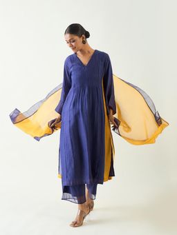 Shivani Bhargava - Navy Blue Kriya Cotton Silk Kurta with Pant and Dupatta (Set of 3)