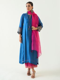 Shivani Bhargava - Blue Leela Cotton Silk Cypress Kurta with Pant and Dupatta (Set of 3)