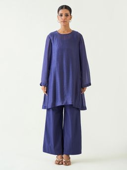 Shivani Bhargava - Blue Siya Cotton Silk Embroidered Pocket Kurta with Pant (Set of 2)