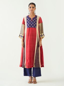Shivani Bhargava - Red Roop Cotton Silk Kali Kurta with Pant (Set of 2)