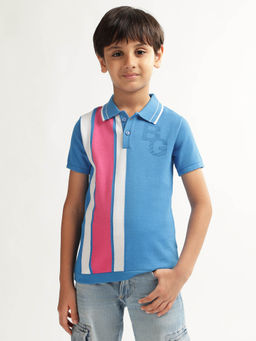 Blue Giraffe - Boys Blue Colour Blocked Polo Collar Short Sleeves T-Shirt