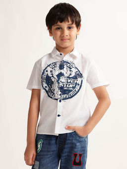 Blue Giraffe - Boys White Graphic Spread Collar Short Sleeves Shirt