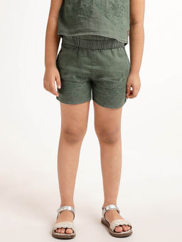 Blue Giraffe - Girls Green Embroidered Regular Fit Shorts