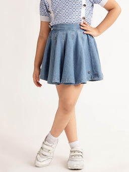 Blue Giraffe - Girls Blue Solid Flared Skirt