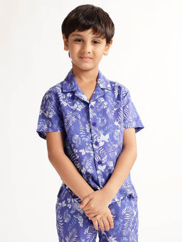 Blue Giraffe - Boys Blue Floral Regular Fit Half Sleeves Shirt