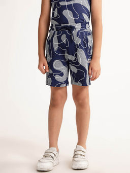 Blue Giraffe - Boys Navy Blue Printed Regular Fit Mid Waist Shorts
