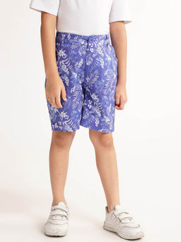 Blue Giraffe - Boys Blue Floral Regular Fit Mid Waist Shorts