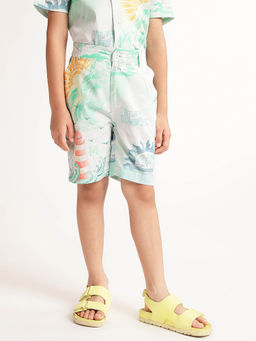 Blue Giraffe - Boys White Printed Regular Fit Mid Waist Shorts