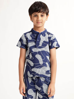 Blue Giraffe - Boys Navy Blue Printed Regular Fit Half Sleeves T-Shirt