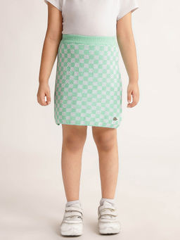 ELLE - Girls Green Checked Regular Fit Skirt