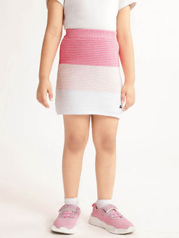 ELLE - Girls Pink Colorblock Regular Fit Mid Waist Skirt