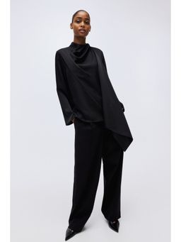 H&M - Women Black Shawl-Detail Satin Blouse