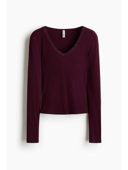 H&M - Women Purple Lace-Trimmed Jersey Top