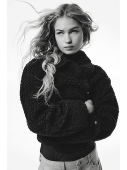 H&M - Women Black Collared Teddy Jacket