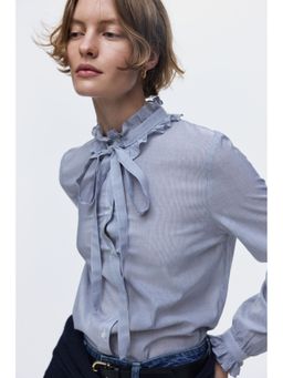 H&M - Women Blue Frill-Trimmed Blouse