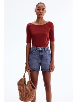 H&M - Women Red Ballerina-Neckline Top