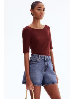 H&M - Women Brown Ballerina-Neckline Top