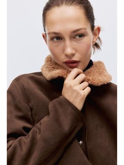H&M - Women Brown Teddy-Collared Jacket