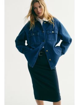 H&M - Women Blue Corduroy-Collar Denim Jacket