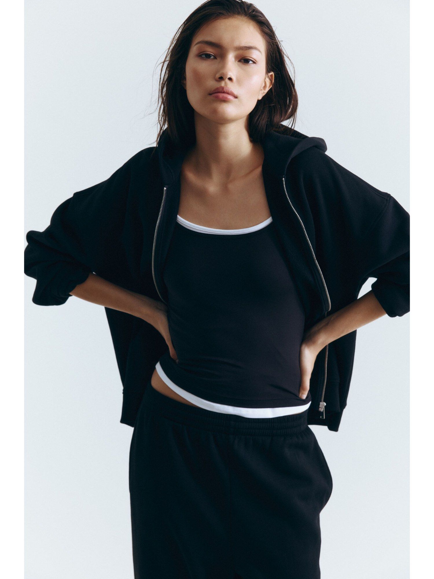 Women Black Zip-Through Hoodie