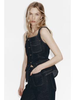 H&M - Women Blue Denim Button-Front Top