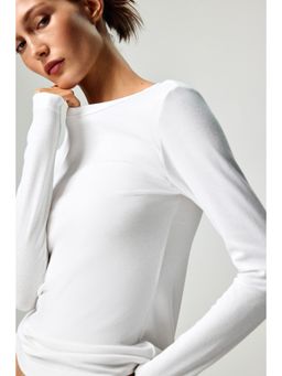 H&M - Women White Ribbed Cotton-Blend Top