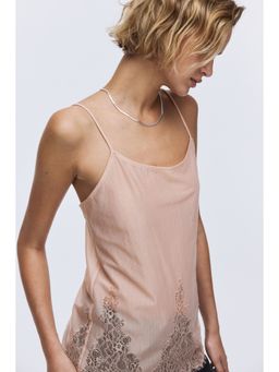 H&M - Women Pink Lace-Trimmed Strappy Top