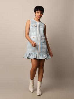 ONLY - Blue Sleeveless Tweed Short Dress