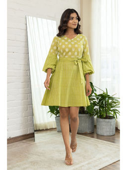 Polago Clothing - Green Cotton Drees with Belt (Set of 2)