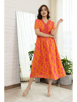 Polago Clothing - Orange Floral Lace Dress