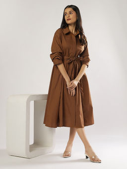 PEACH & PANDA - Brown Maxi Shirt Dress