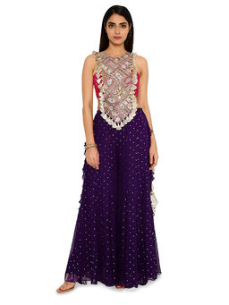 Payal Singhal - Alaine Pink Georgette Embroidered Bandhani Bustier & Sharara (Set of 2)