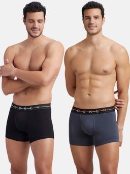 Jockey - NY16 Men Cotton Elastane Solid Trunk - Black and Graphite (Pack of 2)