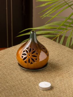 ExclusiveLane - Amber and Teal Studio Pottery Table Tea-Light Holder In Ceramic