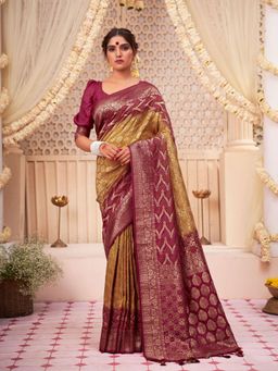 Odette - Yellow Blended Raw Silk Saree with Unstitched Blouse