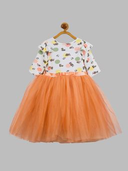 Toy Balloon Kids - Printed Orange Knee Length Kids Girls Dress
