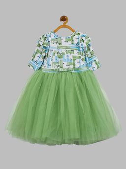 Toy Balloon Kids - Printed Green Knee Length Kids Girls Dress
