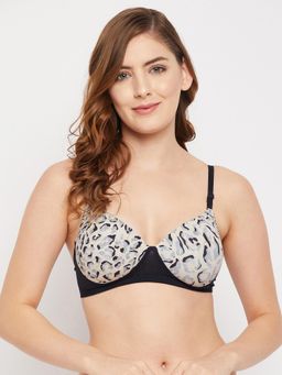 Clovia - Padded Non-Wired Full Cup Animal Print T-shirt Bra in White