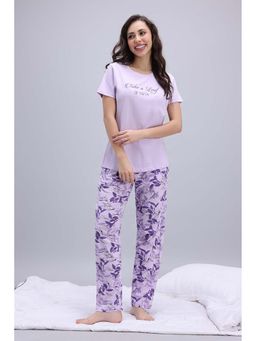 Zivame - Knit Cotton T-shirt & Pyjama - Pastel Lavender