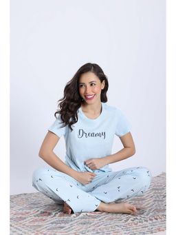 Zivame - Knit Cotton T-shirt & Pyjama - Salt Air Blue